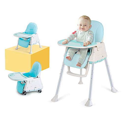 Trona para Bebes, LADUO Trona Portatil y Convertible con 4 Ruedas, Bandeja...