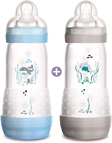 MAM - Set de 2 biberones anticólicos, con tetina de flujo nro. 3, para niño, 320 ml