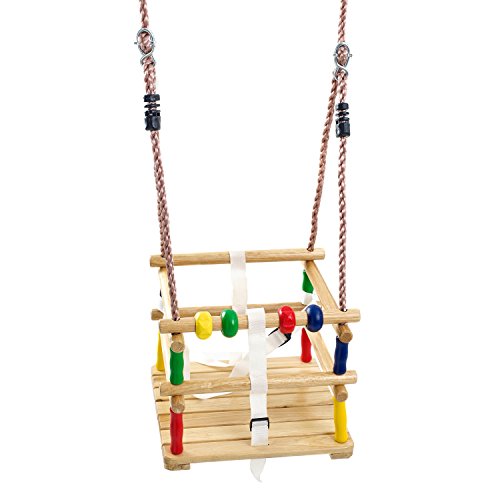 Columpio De Madera Maciza para Niños con Arnés De Seguridad Y Cuentas...