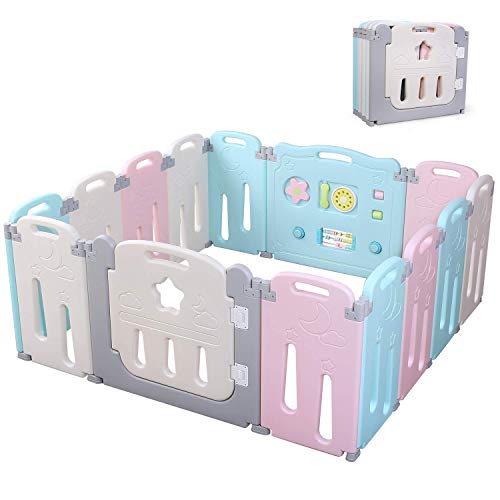 Bamny Parque Infantil Bebe con Puerta de Plástico Extensible