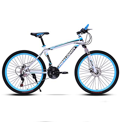 26in Acero Al Carbono Bicicleta De Montaña Hombre,Velocidad Bicicleta Suspensión Delantera Bicicleta Urbana,MTB Frenos De Doble Disco Azul-24in 21 Velocidad